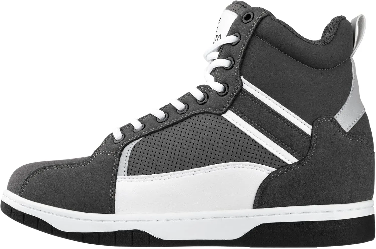 CALTO Men's Invisible Height Increasing Elevator Trainer Shoes - Grey/White Lace-up Fashion High-Top Sneakers - 3.2 Inches Taller - S3721 - Size 9 D(M) US