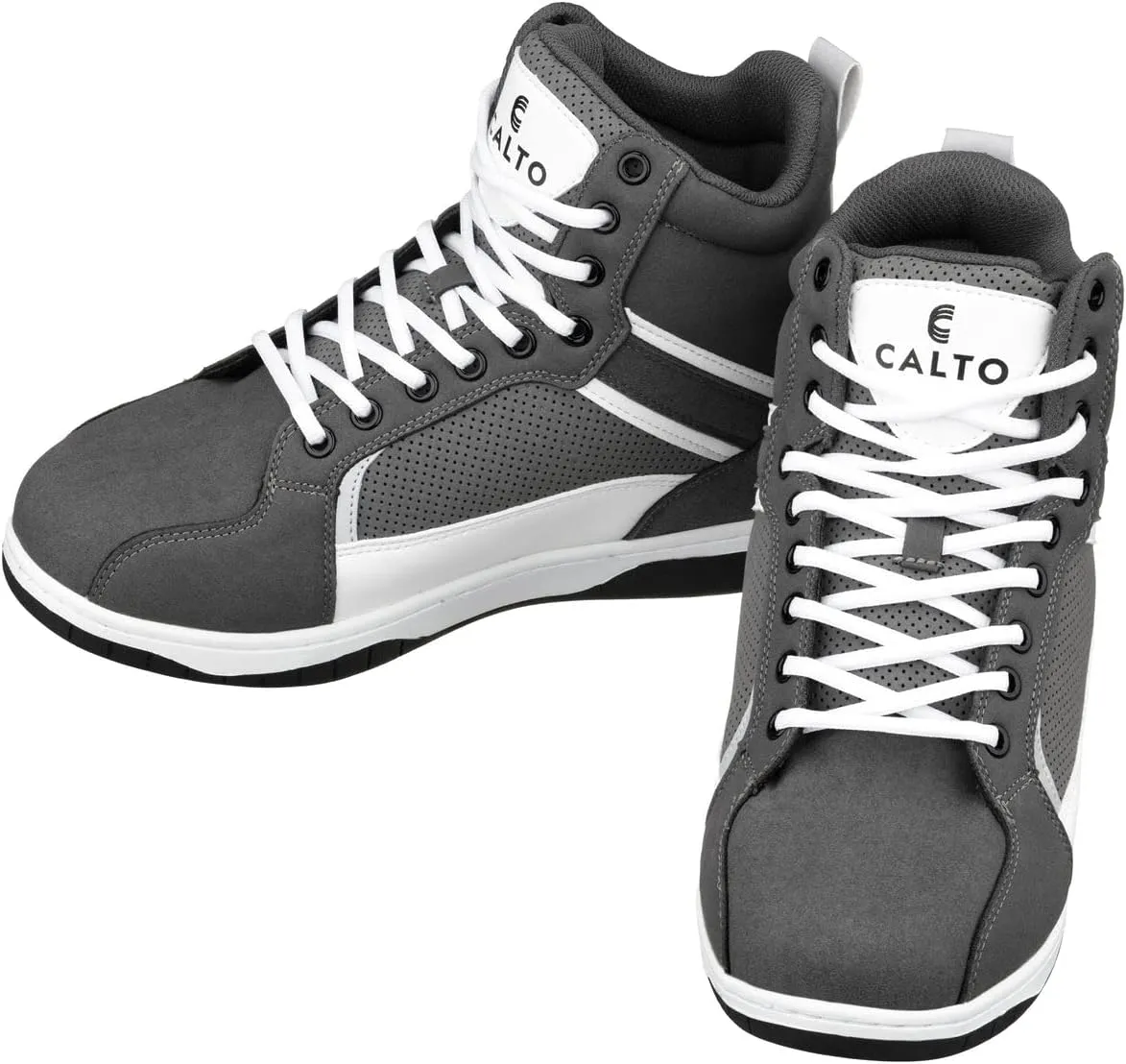 CALTO Men's Invisible Height Increasing Elevator Trainer Shoes - Grey/White Lace-up Fashion High-Top Sneakers - 3.2 Inches Taller - S3721 - Size 9 D(M) US