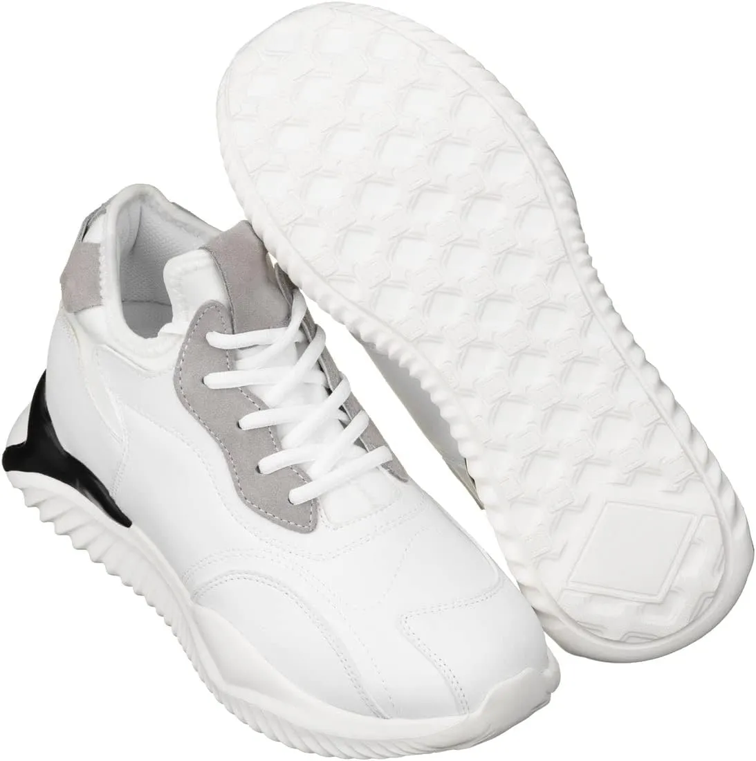 CALTO Men's Invisible Height Increasing Elevator Trainer Shoes - White Lace-up Lightweight Fashion High-Top Sneakers - 3.2 Inches Taller - S4204 - Size 10 D(M) US