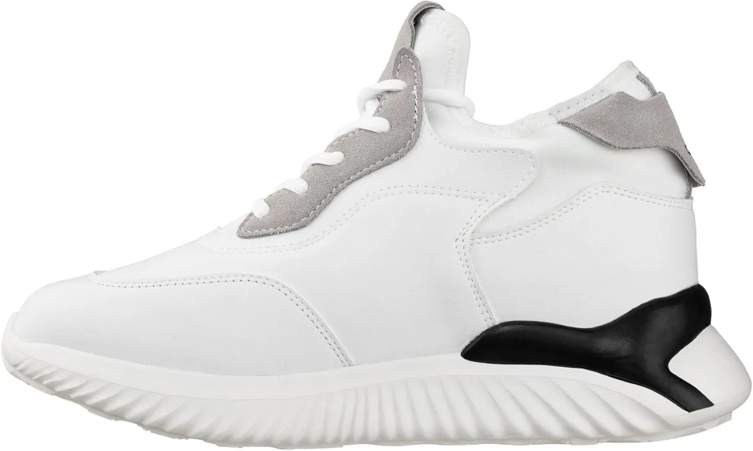 CALTO Men's Invisible Height Increasing Elevator Trainer Shoes - White Lace-up Lightweight Fashion High-Top Sneakers - 3.2 Inches Taller - S4204 - Size 10 D(M) US