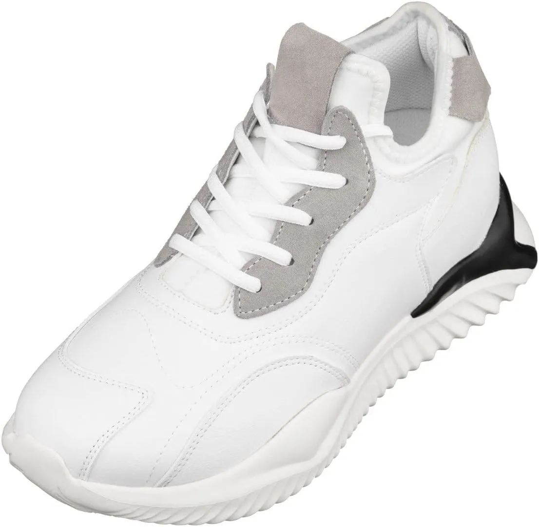 CALTO Men's Invisible Height Increasing Elevator Trainer Shoes - White Lace-up Lightweight Fashion High-Top Sneakers - 3.2 Inches Taller - S4204 - Size 10 D(M) US