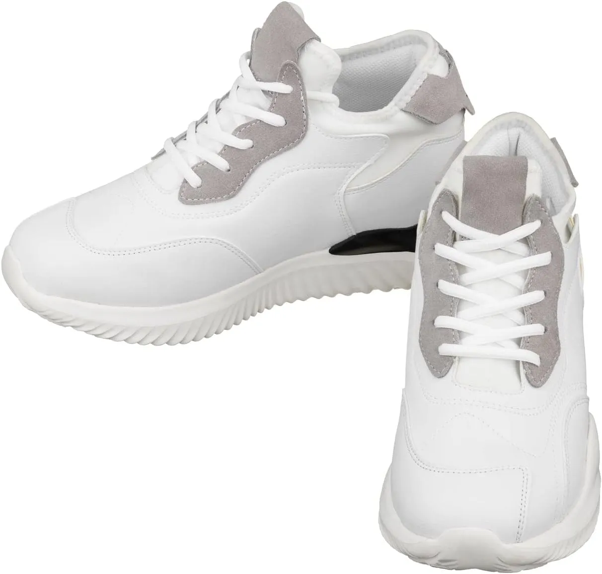 CALTO Men's Invisible Height Increasing Elevator Trainer Shoes - White Lace-up Lightweight Fashion High-Top Sneakers - 3.2 Inches Taller - S4204 - Size 10 D(M) US