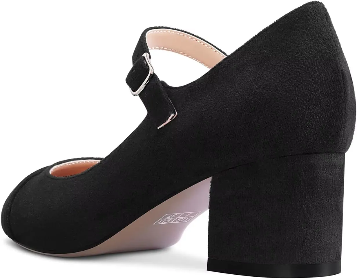 Castamere Women Chunky Block Mid Heel Pointed Toe Pumps Mary Jane Buckle Wedding Sexy Dress Shoes