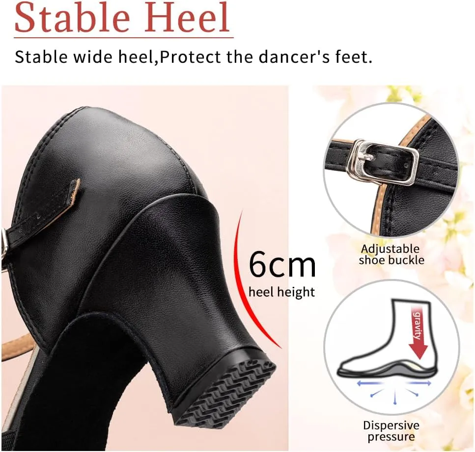 Character Shoes for Women T-Strap Closed Toe Latin Salsa Tango Standard Ballroom Dance Shoes,Model D29-Suede Sole-2.33”Heel
