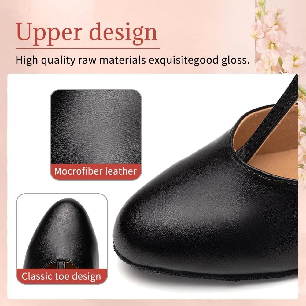 Character Shoes for Women T-Strap Closed Toe Latin Salsa Tango Standard Ballroom Dance Shoes,Model D29-Suede Sole-2.33”Heel