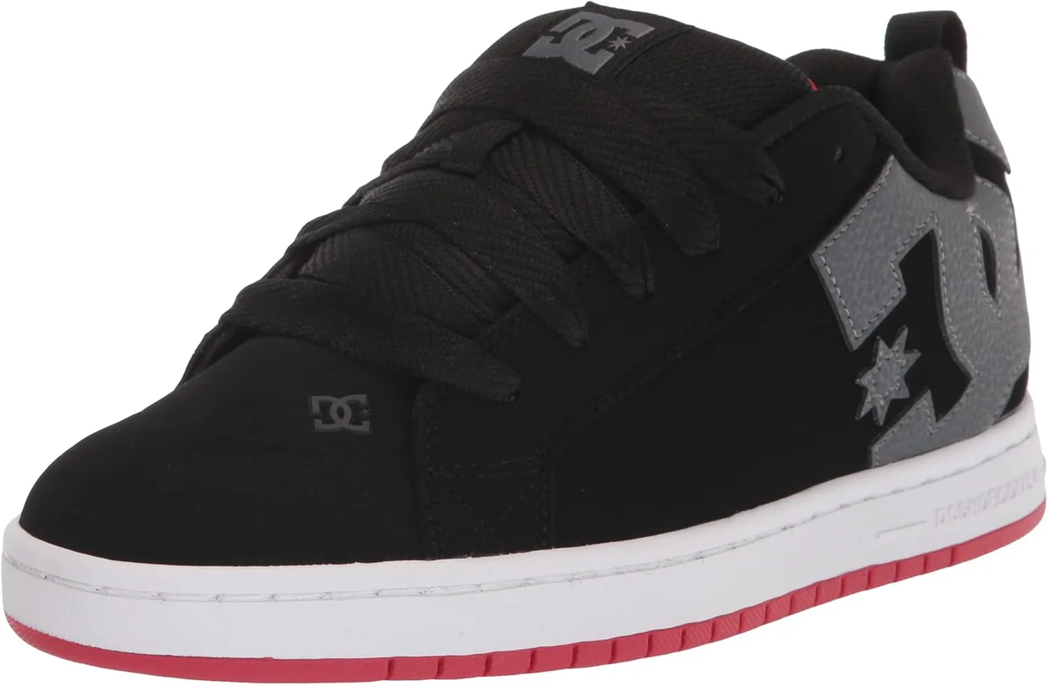 DC Men's Court Graffik Casual Low Top Skate Shoe Sneaker, Black/Grey/RED, 11.5