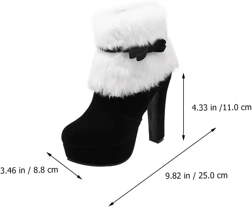 ERINGOGO Christmas Themed Plush Ankle Boots for Women Stylish Thick Heel Platform Short Boot Design Comfortable Winter Footwear for Holiday Parties Xmas Present