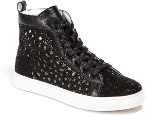 Flat Laser Cut High Top Bling Rhinestone Sneaker Women's Shoes New York Black 36