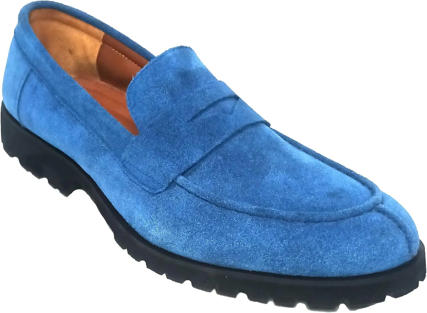 Handcrafted Luxury Blue Suede Leather Vibram Sole Loafers