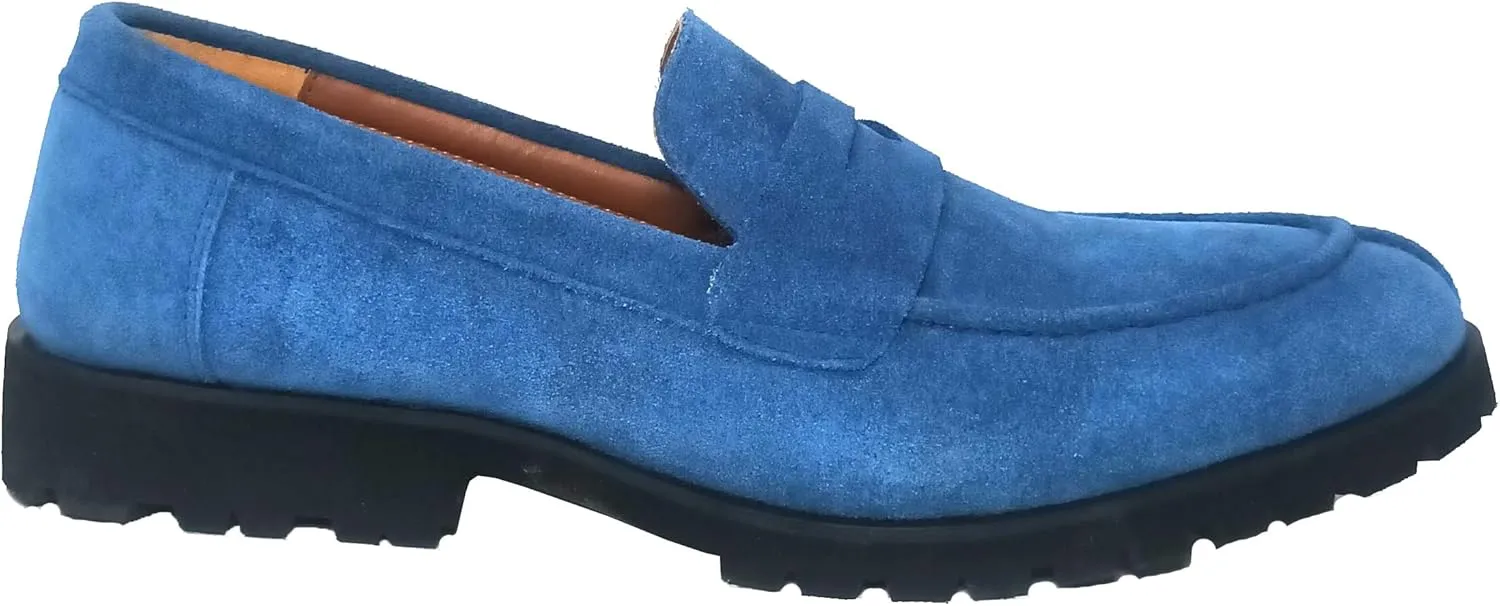 Handcrafted Luxury Blue Suede Leather Vibram Sole Loafers