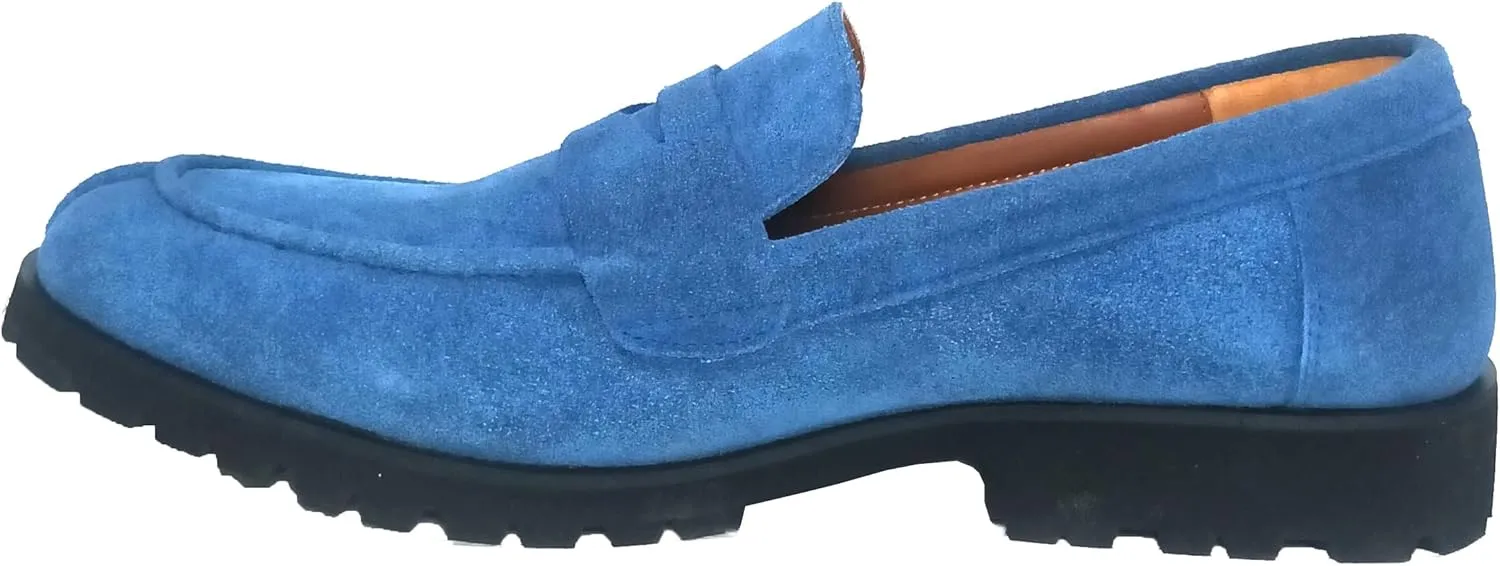 Handcrafted Luxury Blue Suede Leather Vibram Sole Loafers