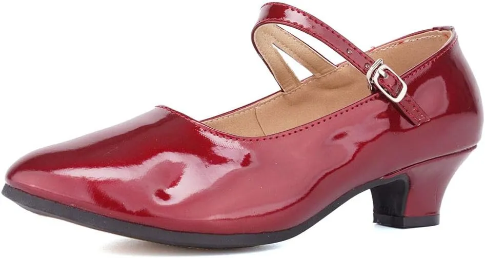 JUODVMP Women's and Girls Latin Ballroom Dance Shoes Closed Toe Character Shoes Ankle Strap Salsa Tango Practice Ballroom Party Performance Shoe,Model DY-SD