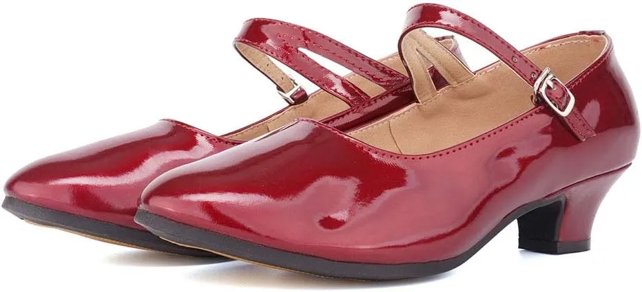 JUODVMP Women's and Girls Latin Ballroom Dance Shoes Closed Toe Character Shoes Ankle Strap Salsa Tango Practice Ballroom Party Performance Shoe,Model DY-SD
