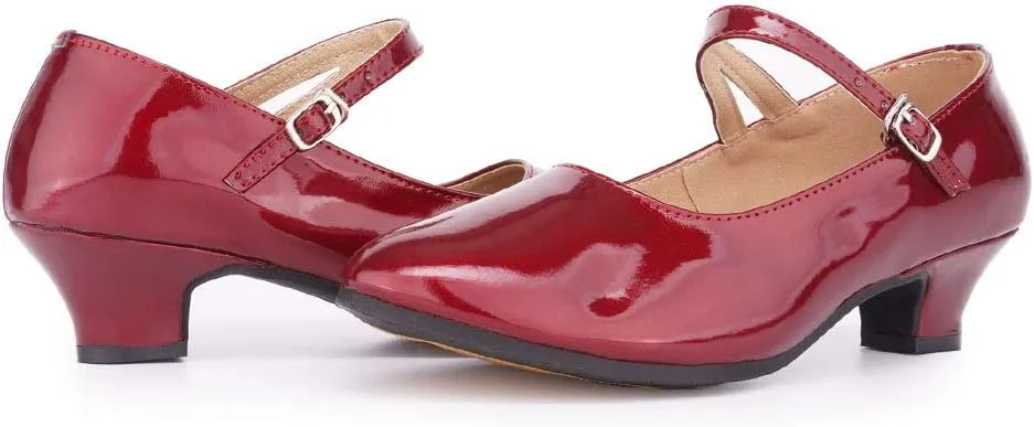 JUODVMP Women's and Girls Latin Ballroom Dance Shoes Closed Toe Character Shoes Ankle Strap Salsa Tango Practice Ballroom Party Performance Shoe,Model DY-SD