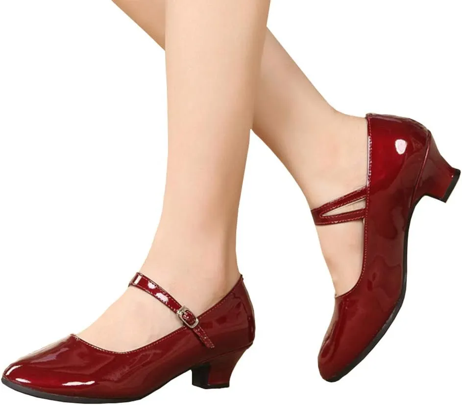 JUODVMP Women's and Girls Latin Ballroom Dance Shoes Closed Toe Character Shoes Ankle Strap Salsa Tango Practice Ballroom Party Performance Shoe,Model DY-SD