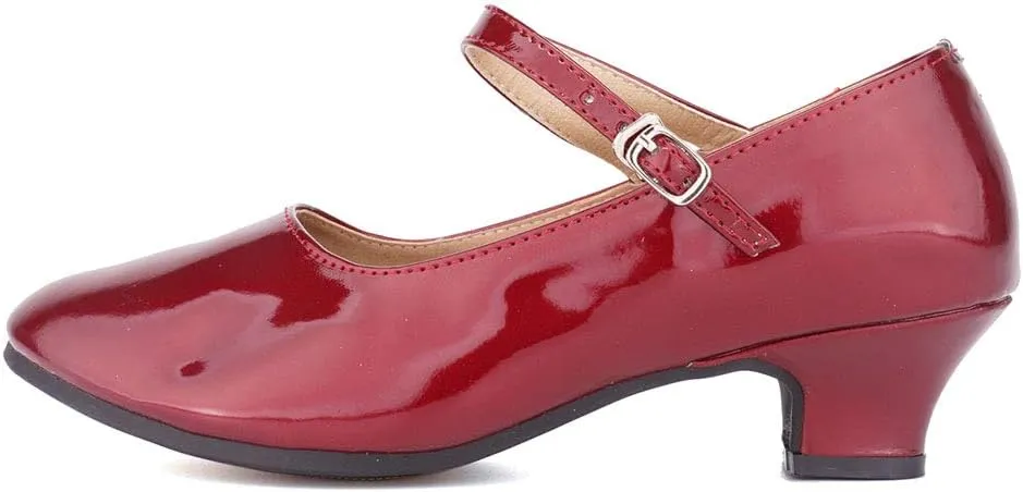 JUODVMP Women's and Girls Latin Ballroom Dance Shoes Closed Toe Character Shoes Ankle Strap Salsa Tango Practice Ballroom Party Performance Shoe,Model DY-SD