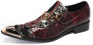 Mens Dress Shoes, Cowhide Loafers Plus Size Handmade Shoes Retro Crocodile Pattern Slip on Casual Business Low Top Metal Toe Breathable Groom Shoes,37 EU,Red