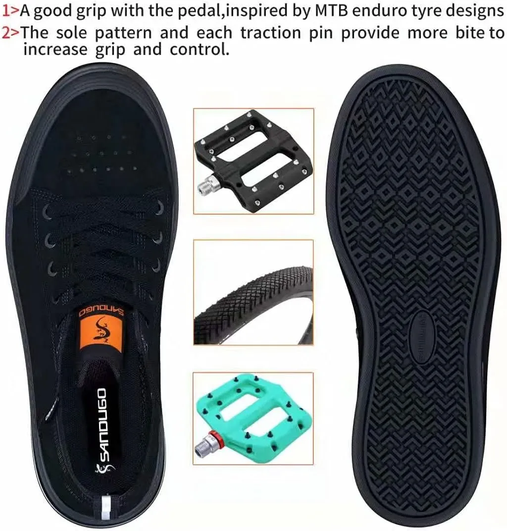 Mens MTB Mountain Bike Cycling Shoes for Flat Pedals,Suitable for Free Riding Mountain Biking D/H Enduro Cross Trail Commuter BMX,Black