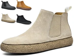 Men's Suede Leather High Top Sneakers Retro Casual Fashion Walking Desert Boots Round Toe Thick Sole Boots