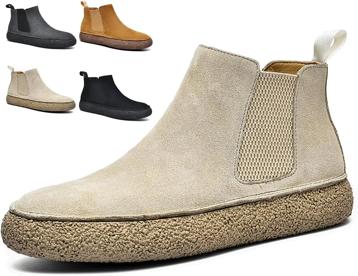 Men's Suede Leather High Top Sneakers Retro Casual Fashion Walking Desert Boots Round Toe Thick Sole Boots