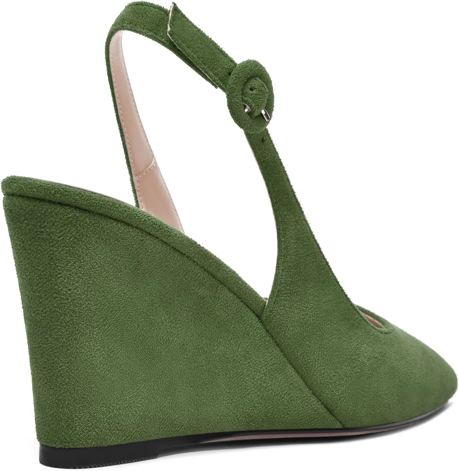 MOVINSTEPS Womens Solid Suede Square Toe Wedding Adjustable Strap Sexy Buckle Wedge High Heel Pumps Shoes 3.3 Inch