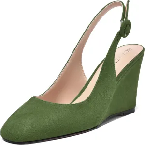 MOVINSTEPS Womens Solid Suede Square Toe Wedding Adjustable Strap Sexy Buckle Wedge High Heel Pumps Shoes 3.3 Inch
