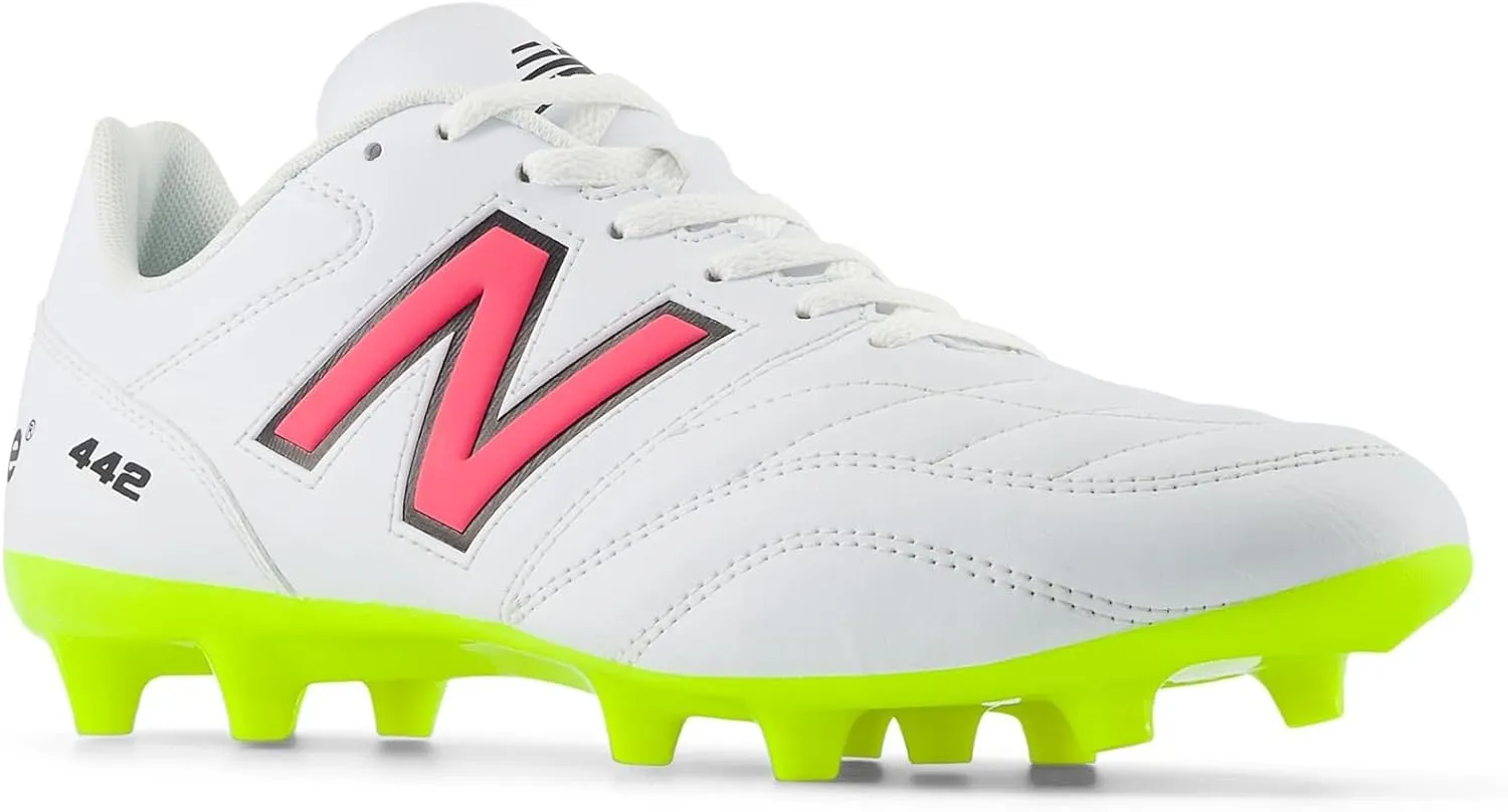 New Balance Men's 442 Academy Fg V2 Soccer Shoe, White/Hi-Lite/Black, 10 Wide