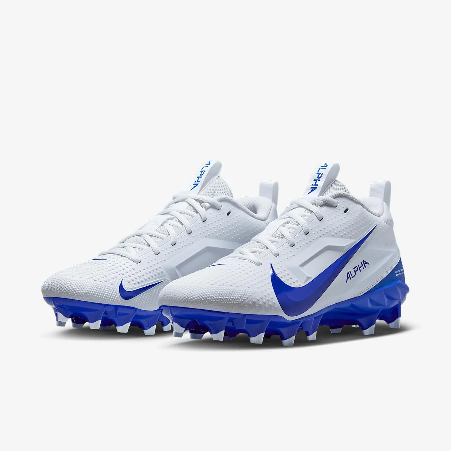 Nike Alpha Menace 4 Varsity Football Cleats (FN0027-103, White/Hyper Royal/Photon Dust/Hyper Royal)