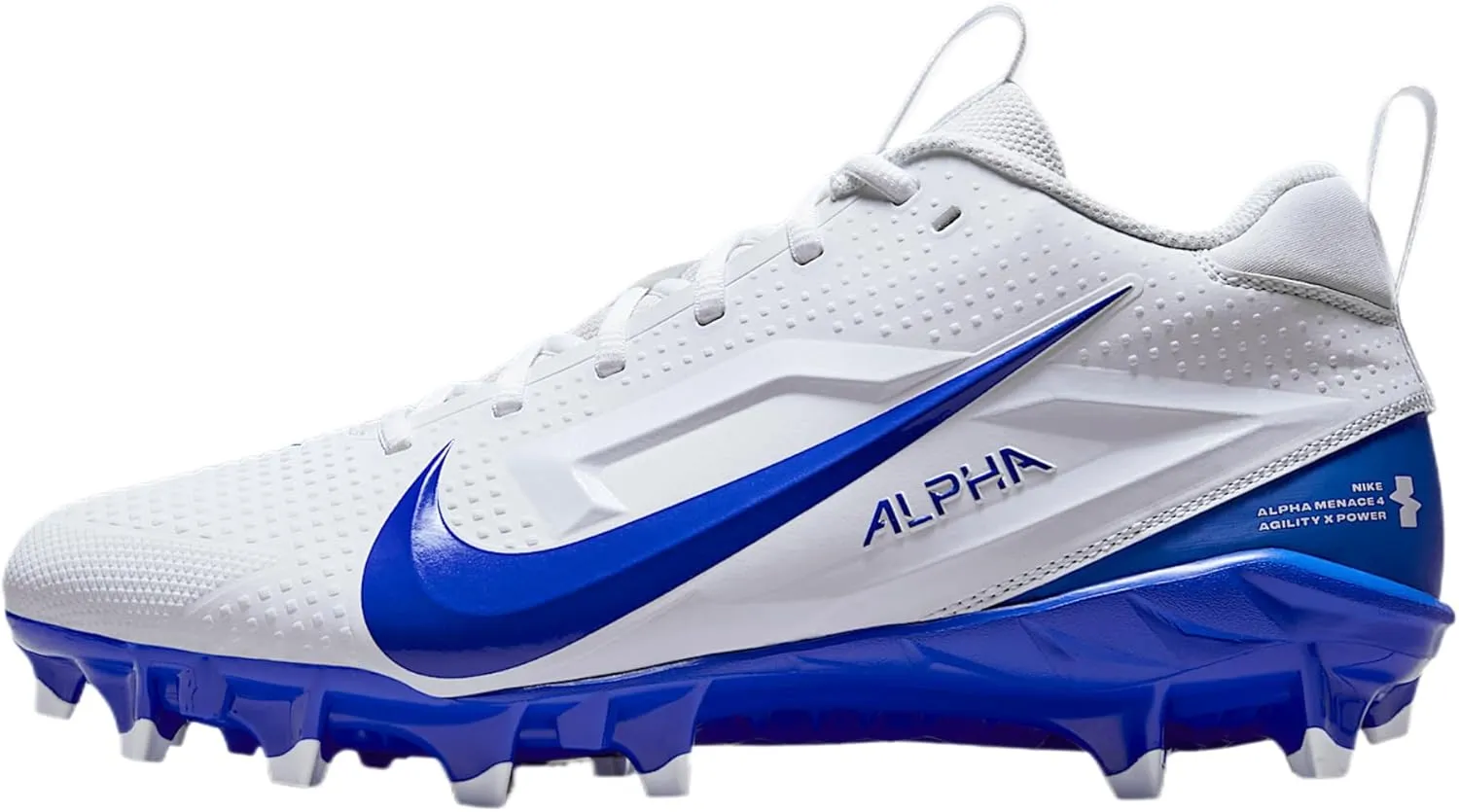 Nike Alpha Menace 4 Varsity Football Cleats (FN0027-103, White/Hyper Royal/Photon Dust/Hyper Royal)