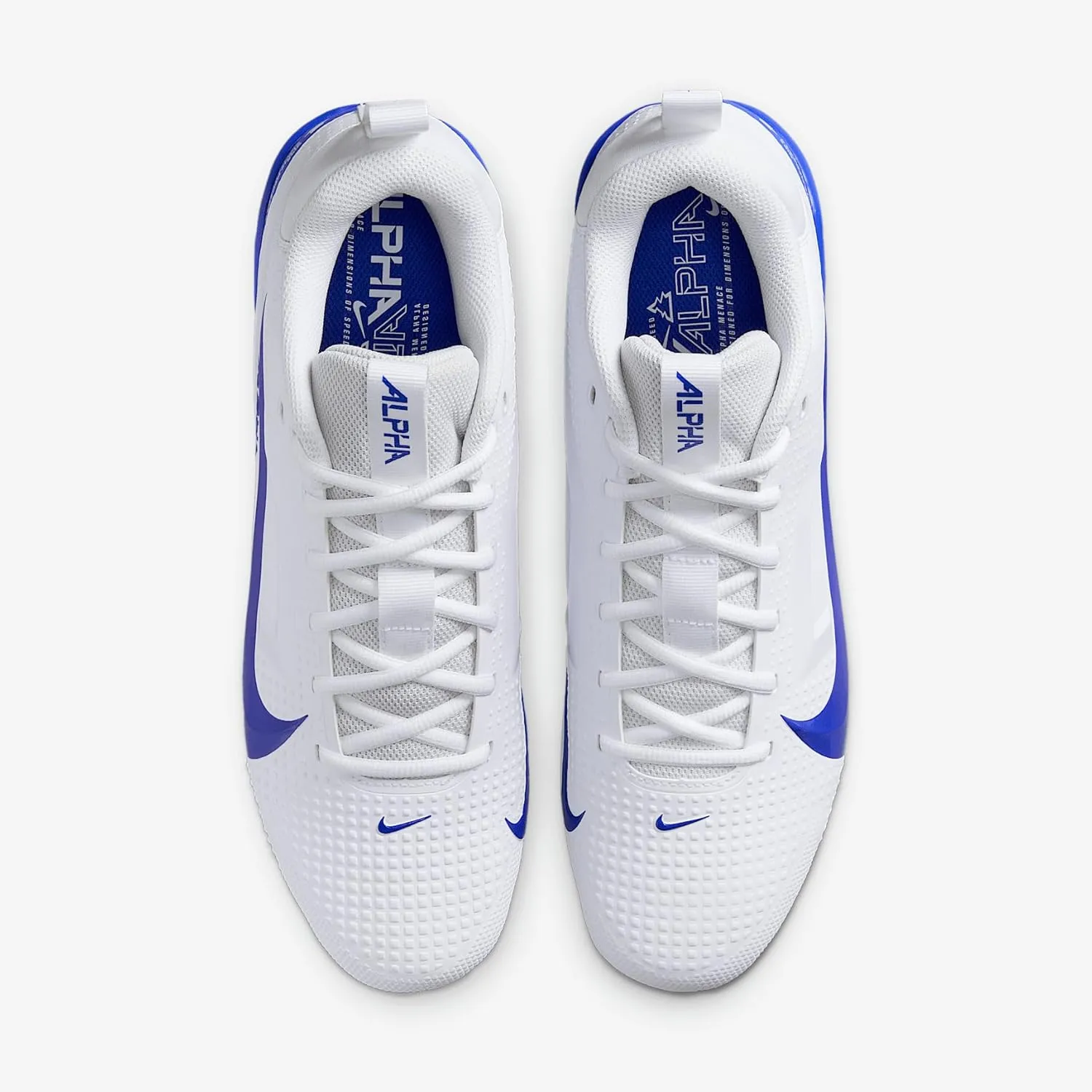 Nike Alpha Menace 4 Varsity Football Cleats (FN0027-103, White/Hyper Royal/Photon Dust/Hyper Royal)