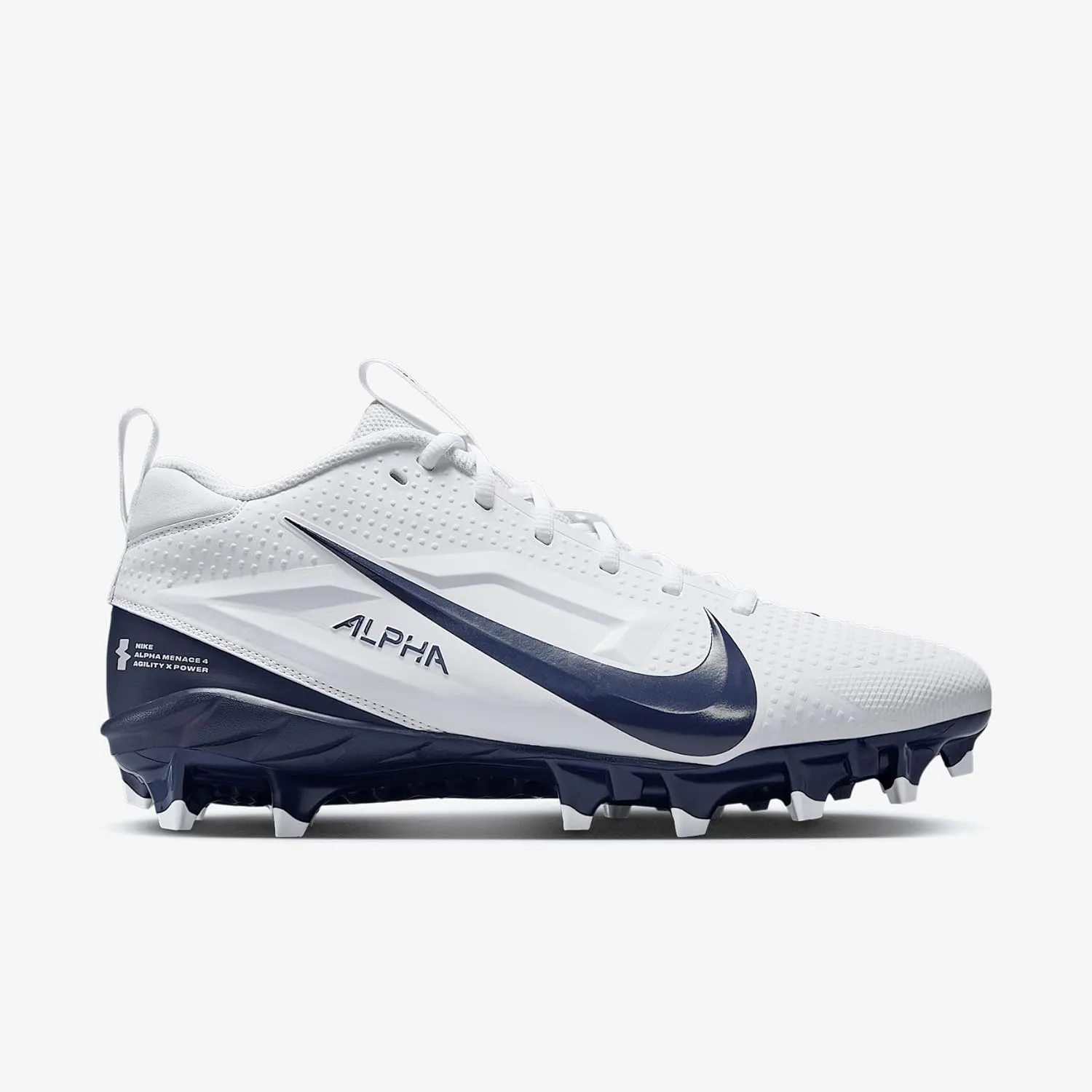 Nike Alpha Menace 4 Varsity Football Cleats (FN0027-104, White/Midnight Navy/Photon Dust/Midnight Navy)