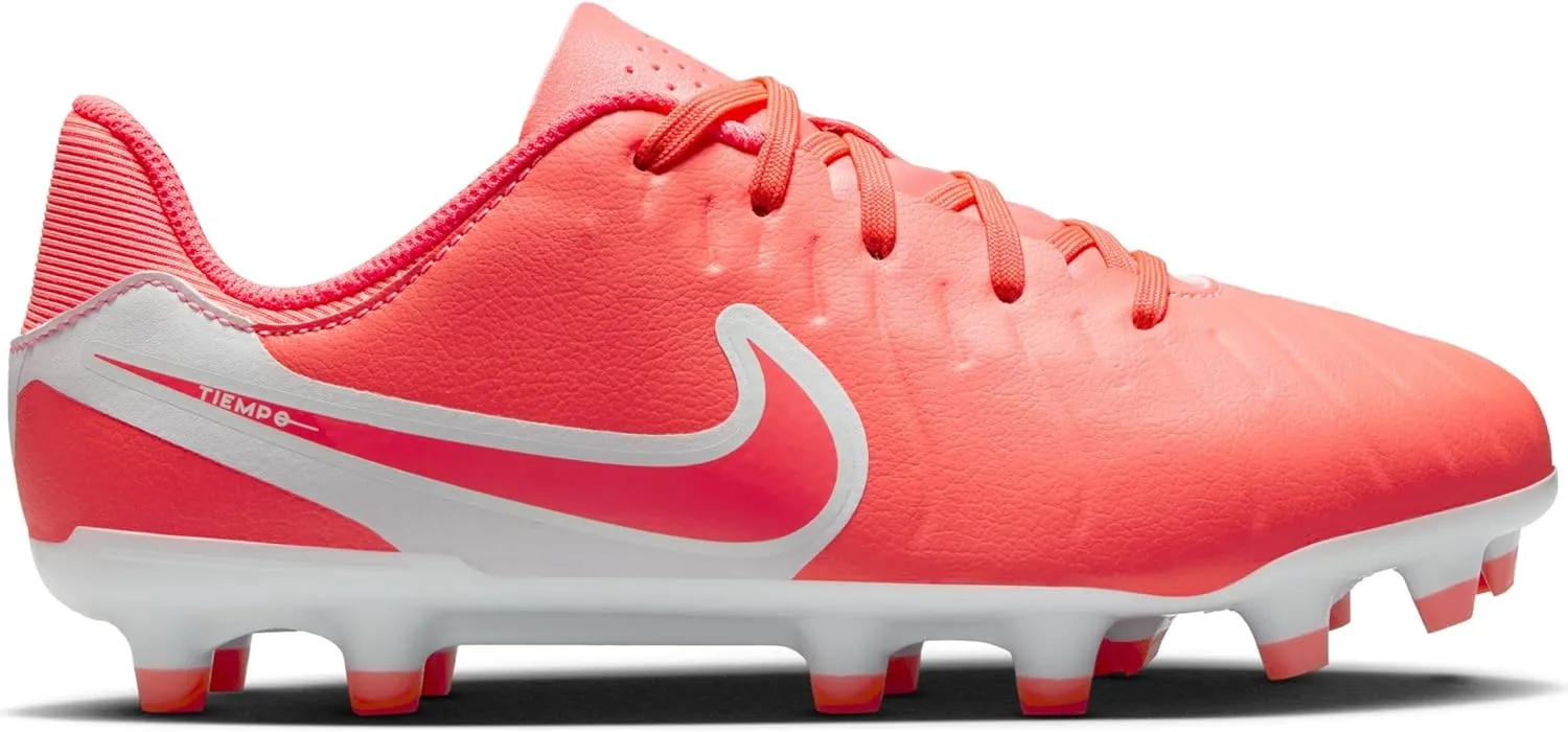 Nike Jr. Tiempo Legend 10 Academy Little/Big Kids' Multi-Ground Low-Top Soccer Cleats (DV4348-800, Hot Lava/White)