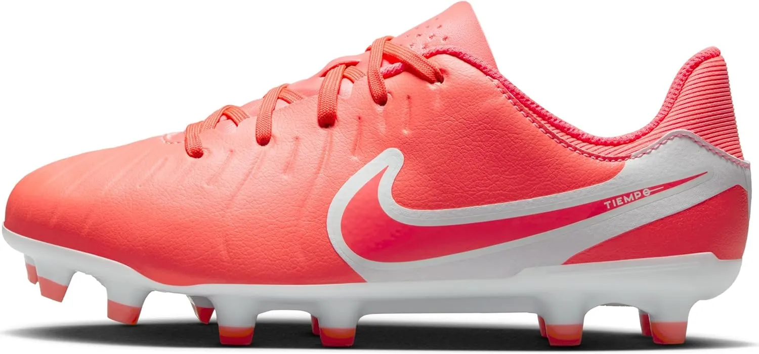 Nike Jr. Tiempo Legend 10 Academy Little/Big Kids' Multi-Ground Low-Top Soccer Cleats (DV4348-800, Hot Lava/White)