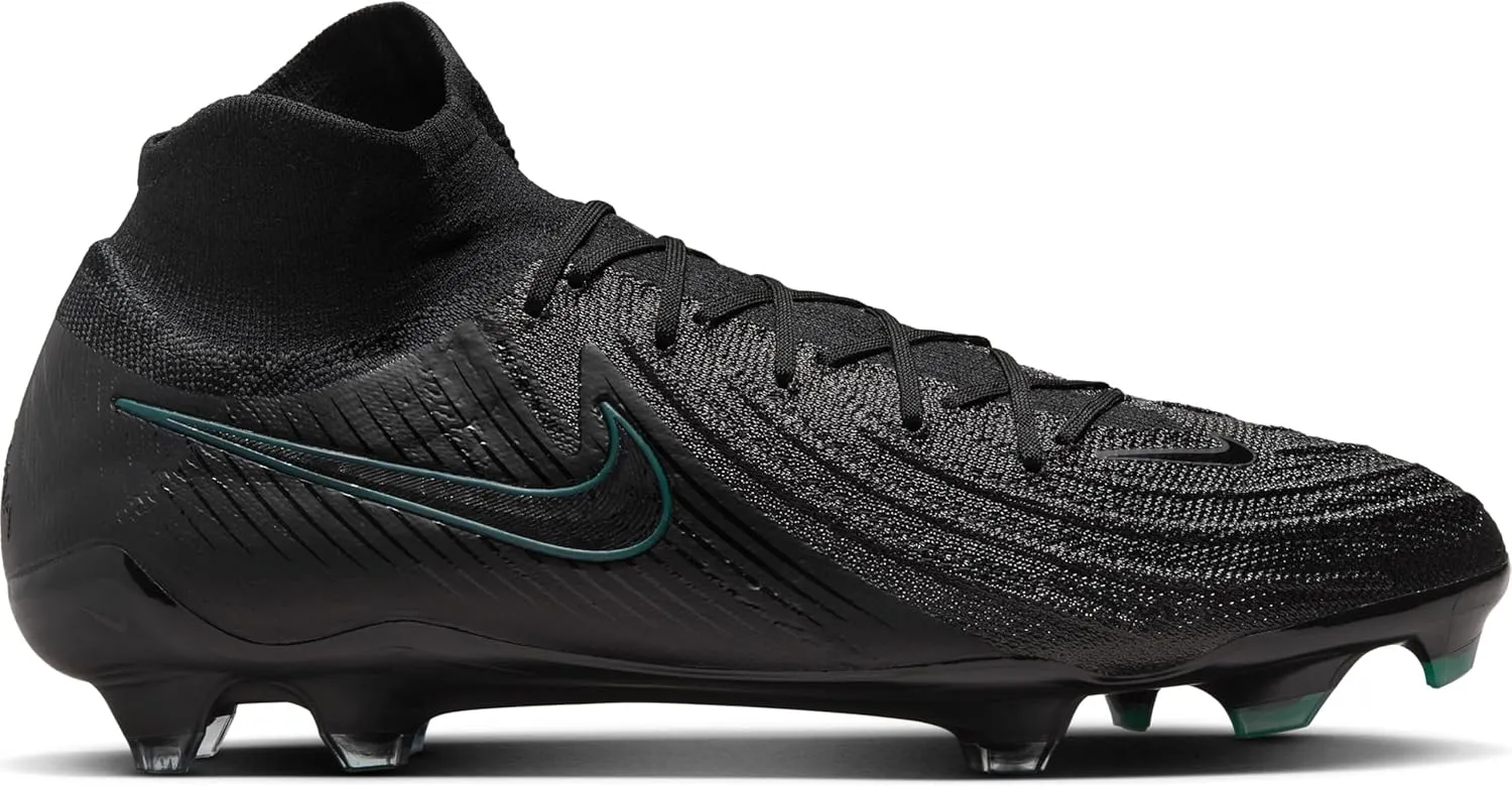 Nike Phantom Luna 2 Elite FG High-Top Soccer Cleats (FJ2572-002, Black/Deep Jungle/Black) Size 3