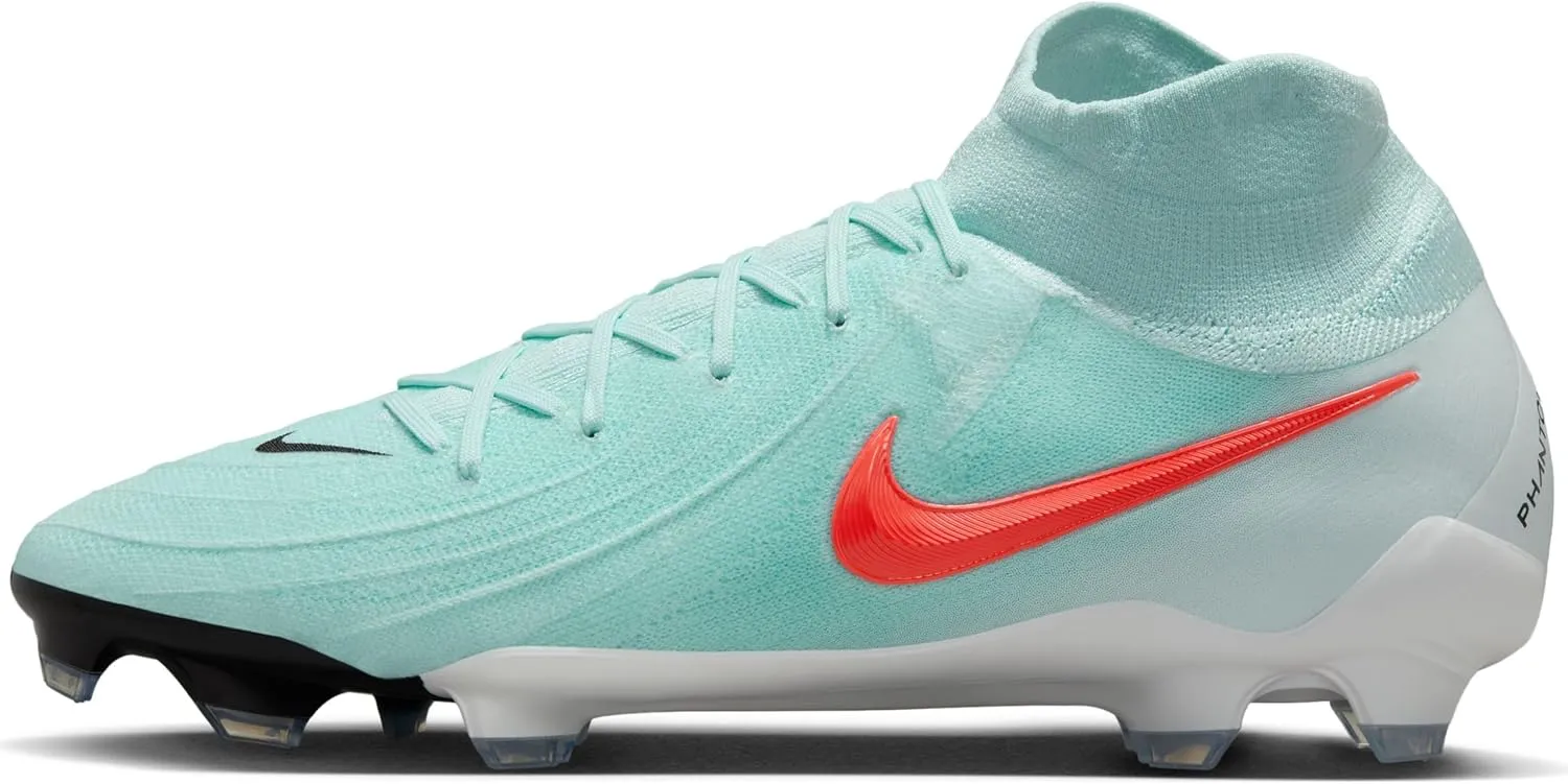 Nike Phantom Luna 2 Pro FG High-Top Soccer Cleats (FJ2575-300, Mint/Off Noir/Atomic Red)