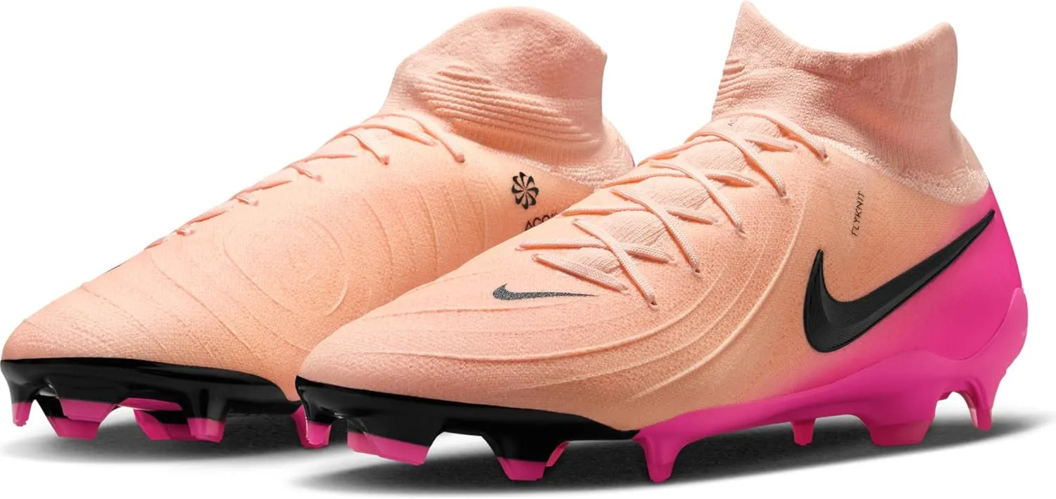 Nike Phantom Luna 2 Pro FG High-Top Soccer Cleats (FJ2575-800, Crimson Tint/Pink Blast/Black)