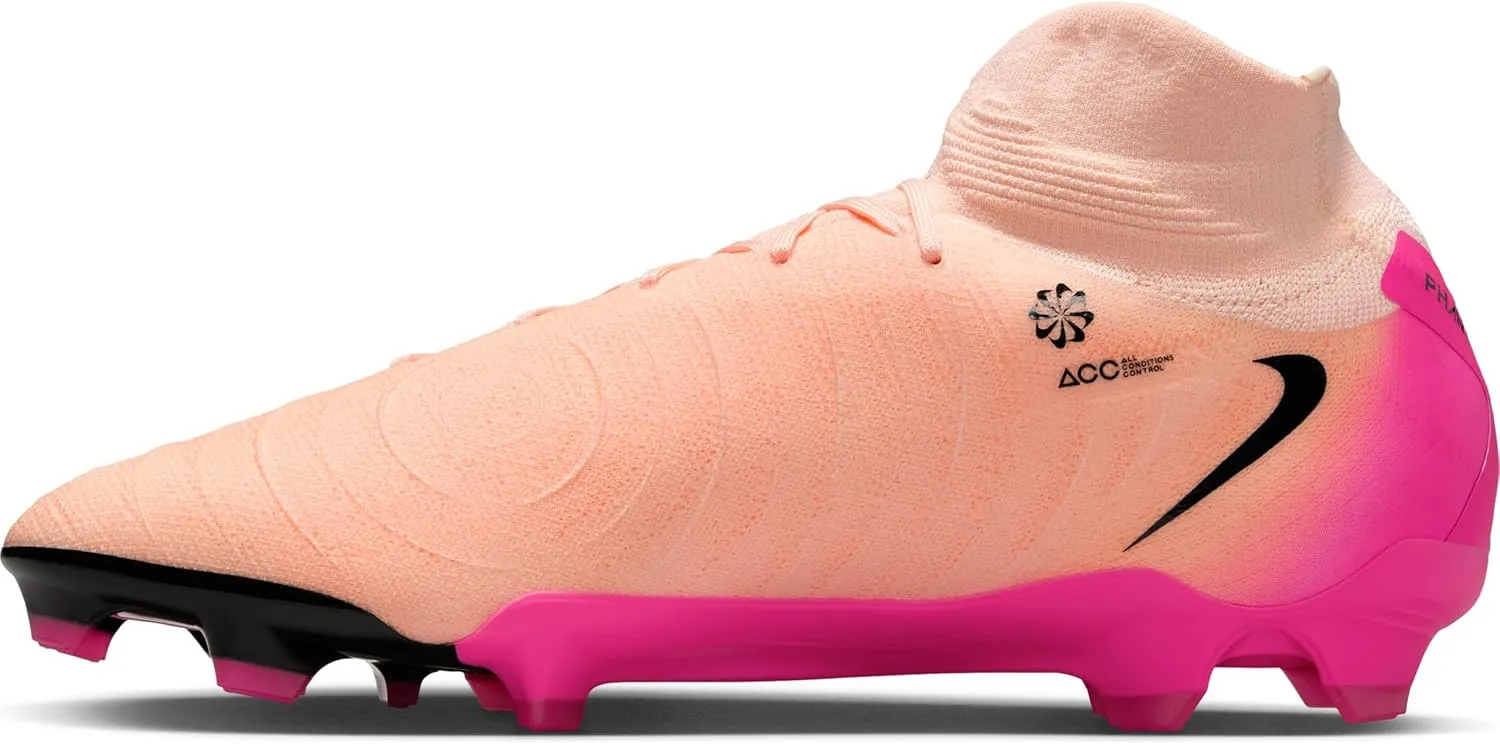 Nike Phantom Luna 2 Pro FG High-Top Soccer Cleats (FJ2575-800, Crimson Tint/Pink Blast/Black)