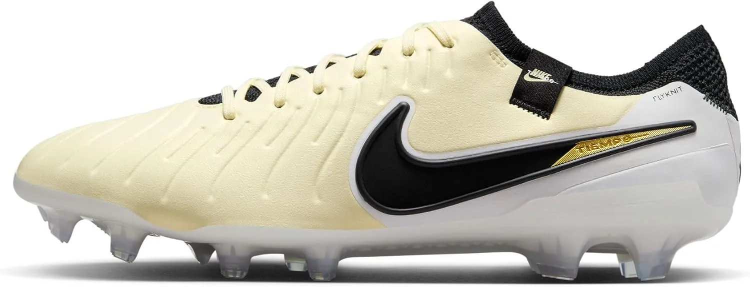 Nike Tiempo Legend 10 Elite Firm-Ground Low-Top Soccer Cleats (DV4328-700, Lemonade/Black-MTLC Gold Coin) Size 5