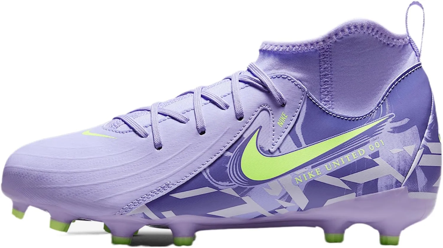 Nike United Jr. Phantom Luna 2 Academy Big Kids' FG High-Top Soccer Cleats (HF1582-500, Purple Agate/Barely Volt)