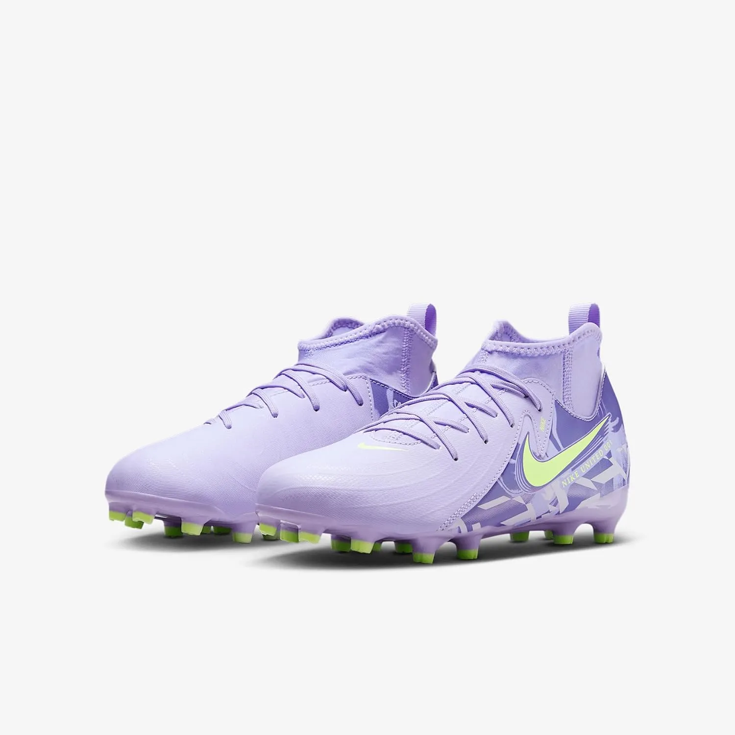 Nike United Jr. Phantom Luna 2 Academy Big Kids' FG High-Top Soccer Cleats (HF1582-500, Purple Agate/Barely Volt)