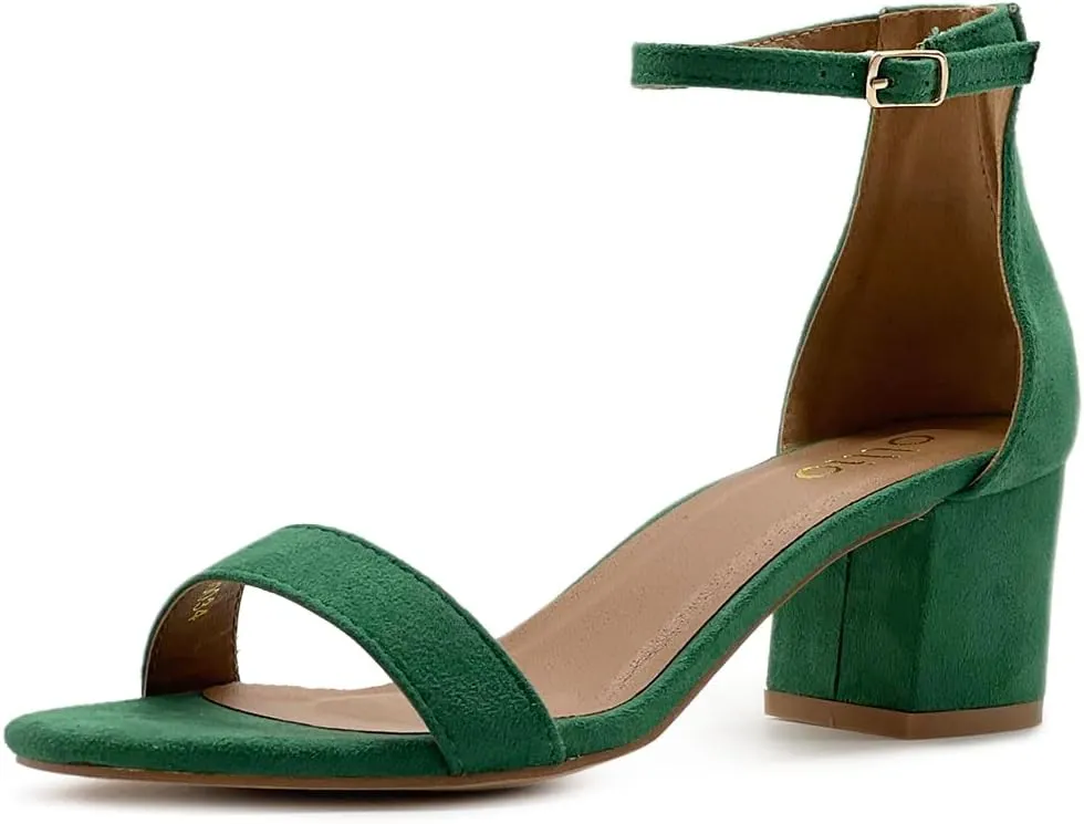 Ollio Womens Shoe Faux Suede Chunky Mid Heel Ankle Strap Heeled Sandals