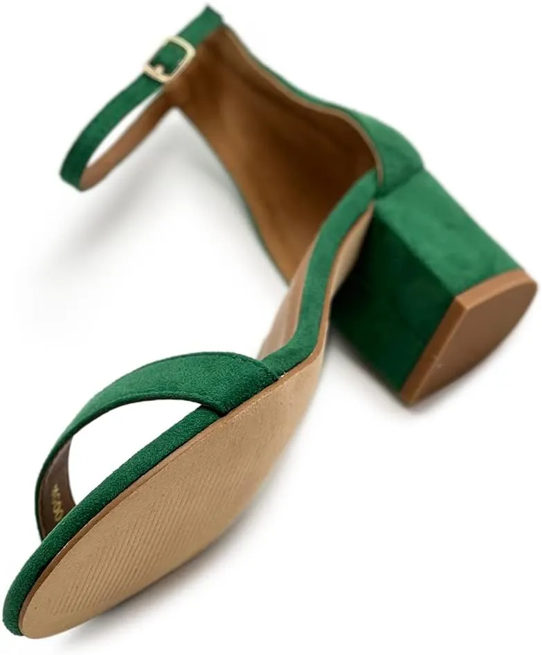 Ollio Womens Shoe Faux Suede Chunky Mid Heel Ankle Strap Heeled Sandals