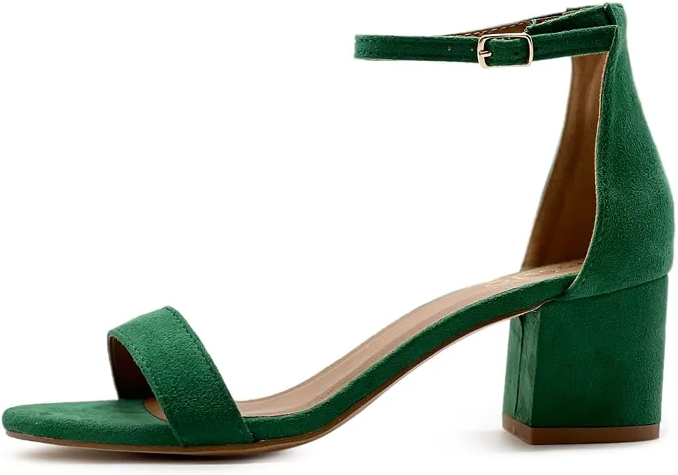 Ollio Womens Shoe Faux Suede Chunky Mid Heel Ankle Strap Heeled Sandals