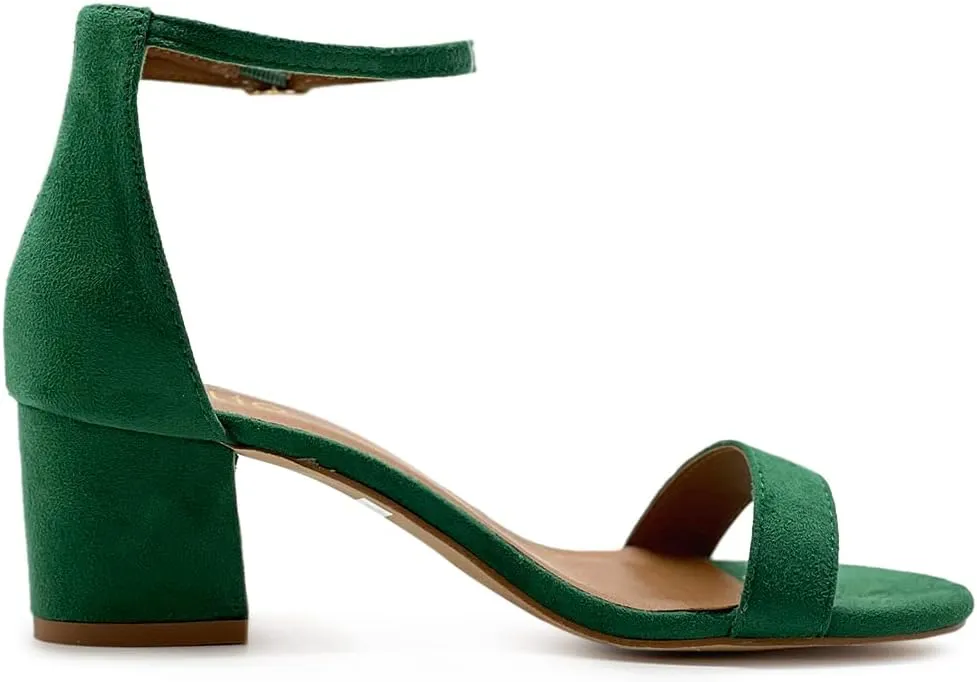 Ollio Womens Shoe Faux Suede Chunky Mid Heel Ankle Strap Heeled Sandals