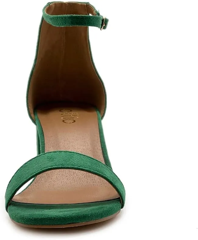 Ollio Womens Shoe Faux Suede Chunky Mid Heel Ankle Strap Heeled Sandals