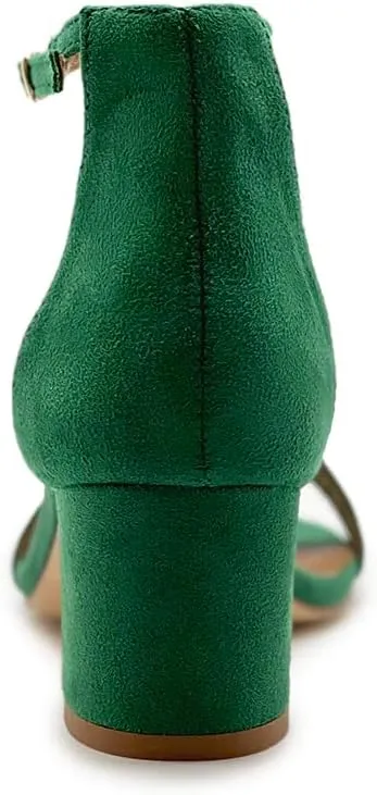 Ollio Womens Shoe Faux Suede Chunky Mid Heel Ankle Strap Heeled Sandals
