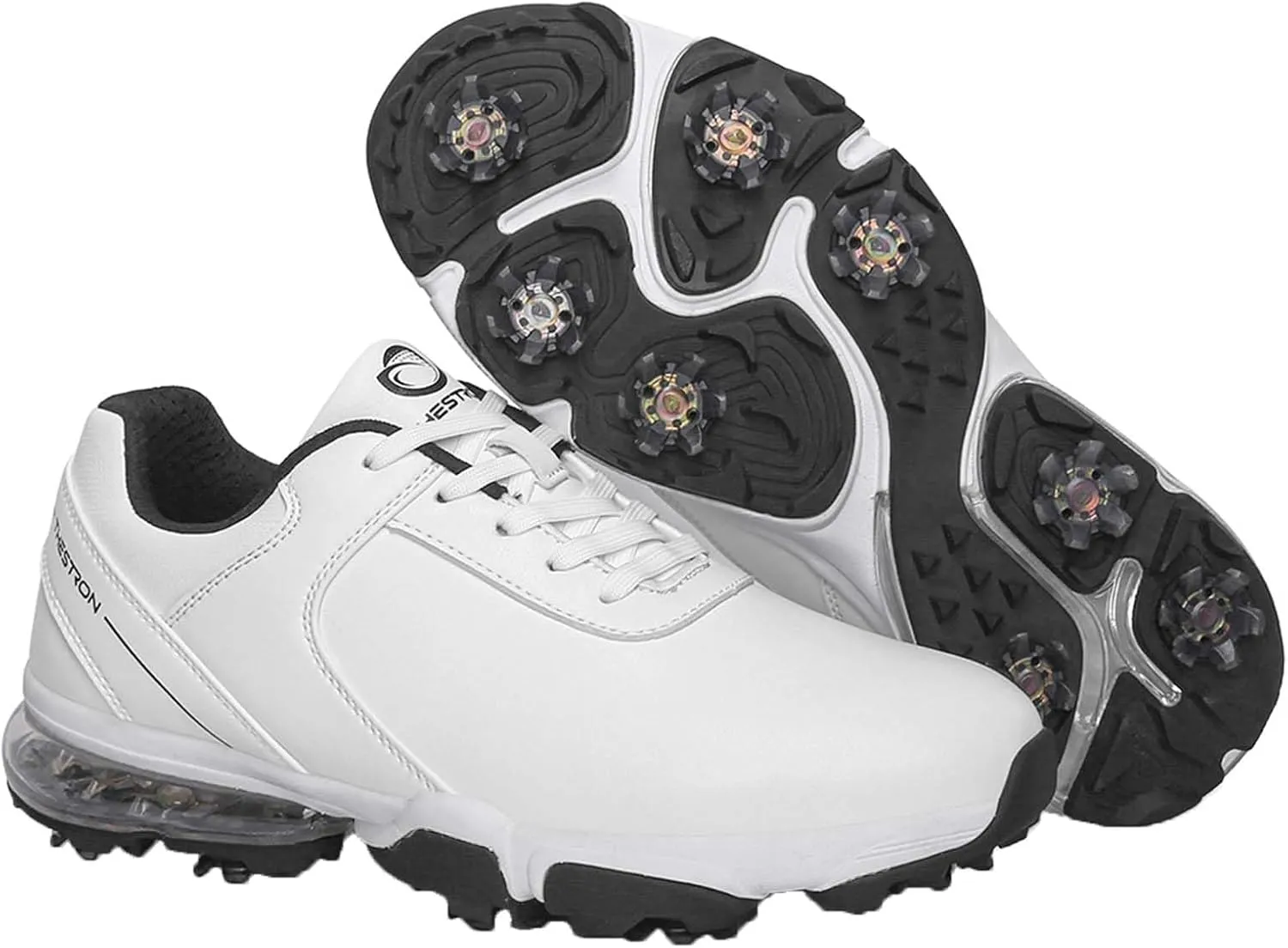 ONAIC Golf Shoes Men with Spikes Leather Golf Shoes Waterproof for Outdoor Trainers Golfing