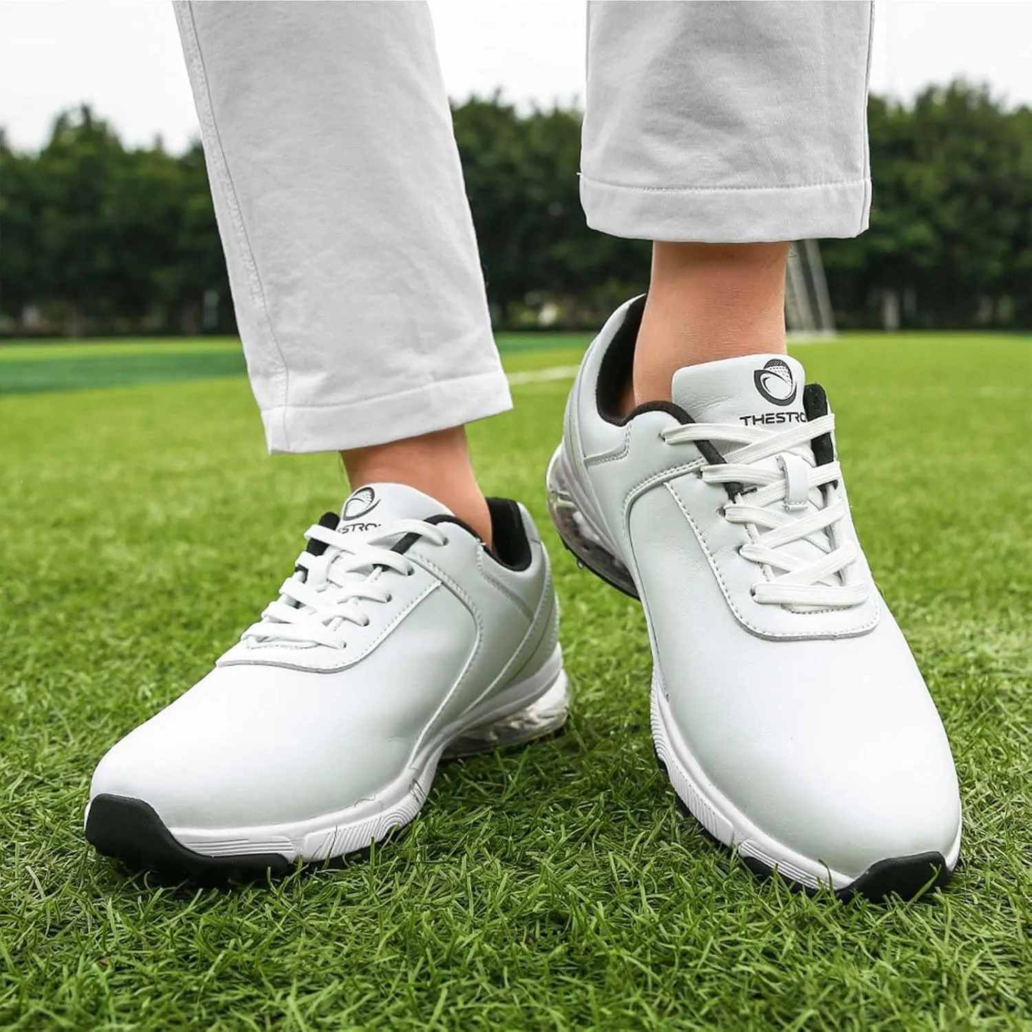 ONAIC Golf Shoes Men with Spikes Leather Golf Shoes Waterproof for Outdoor Trainers Golfing