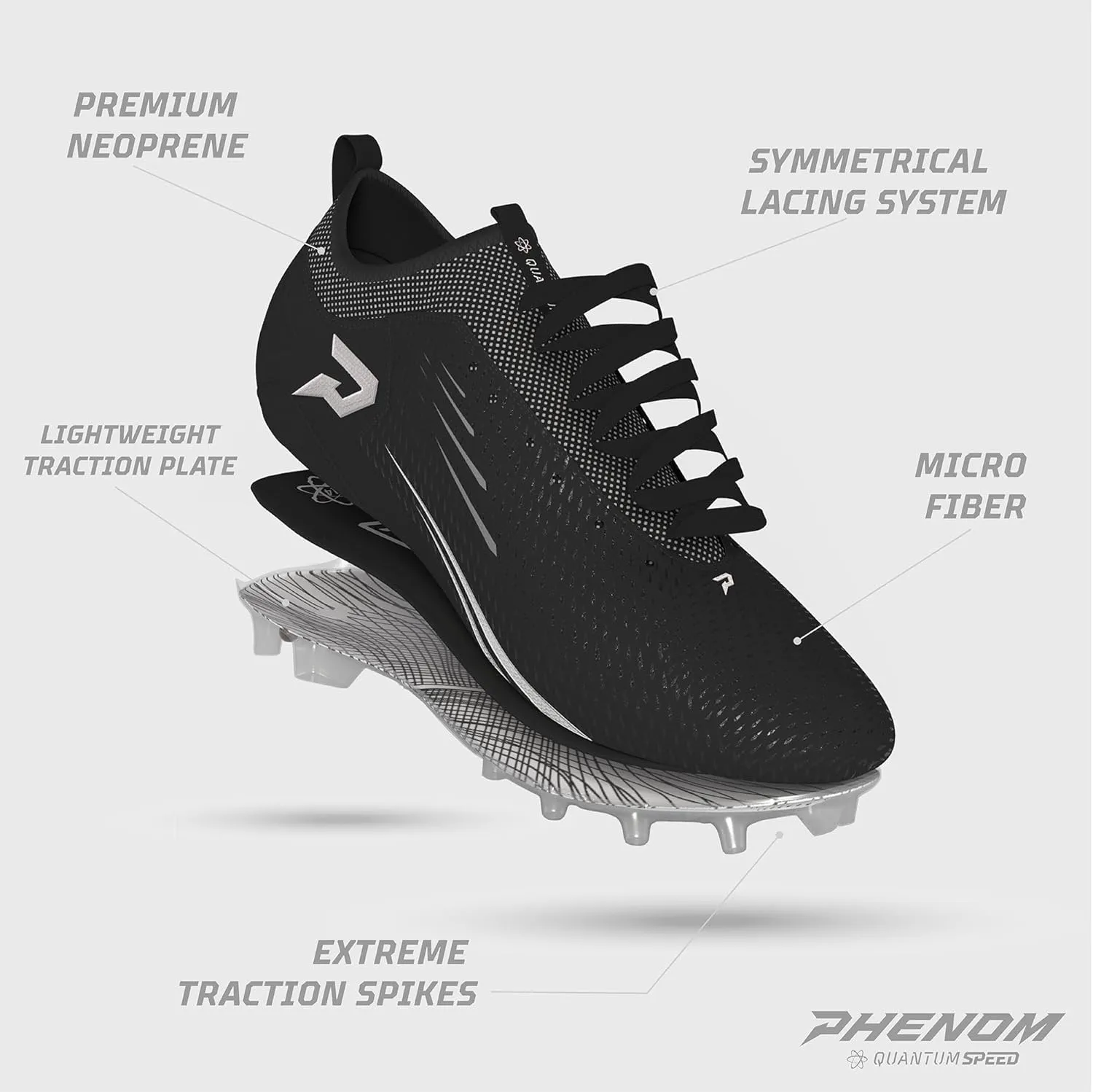 Phenom Elite Quantum Speed Football Cleats – Lightweight Speed Cleats for Men with Traction Plate – Performance Cleats for Football, Lacrosse & Rugby