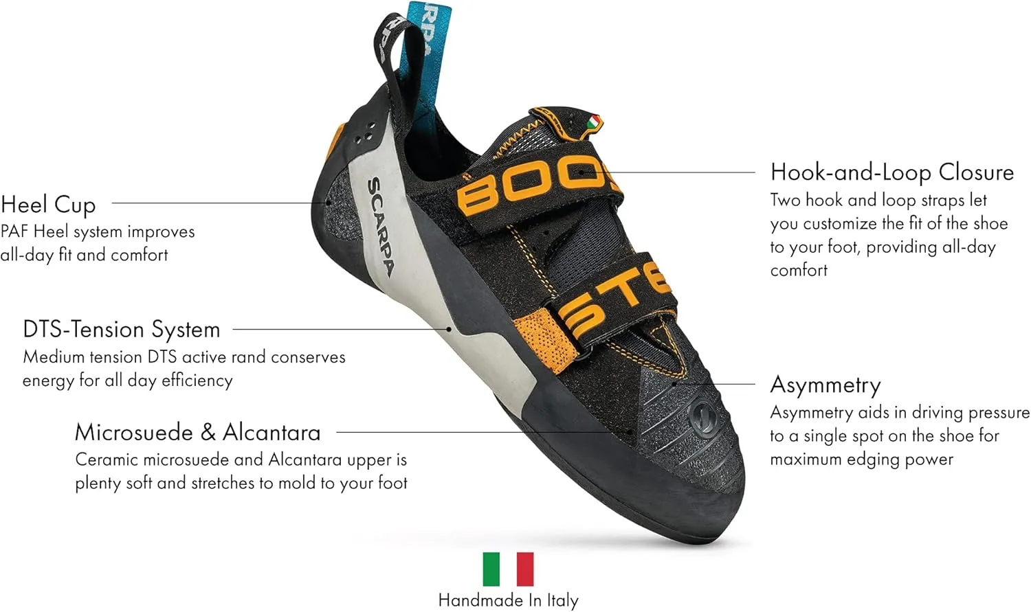 SCARPA Booster Vegan Rock Climbing Shoes for Sport Climbing and Bouldering - Specialized Performance for Sensitivity and Support